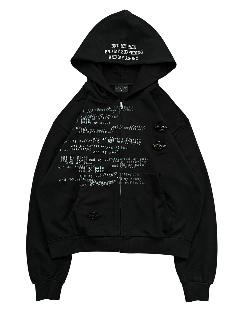 'the end" zip up black