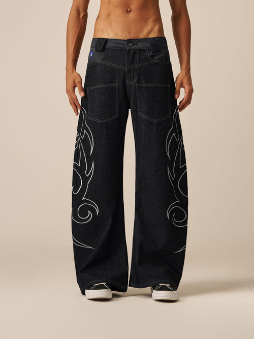 Aelfric Eden Baggy Barrel Embroidery Jeans