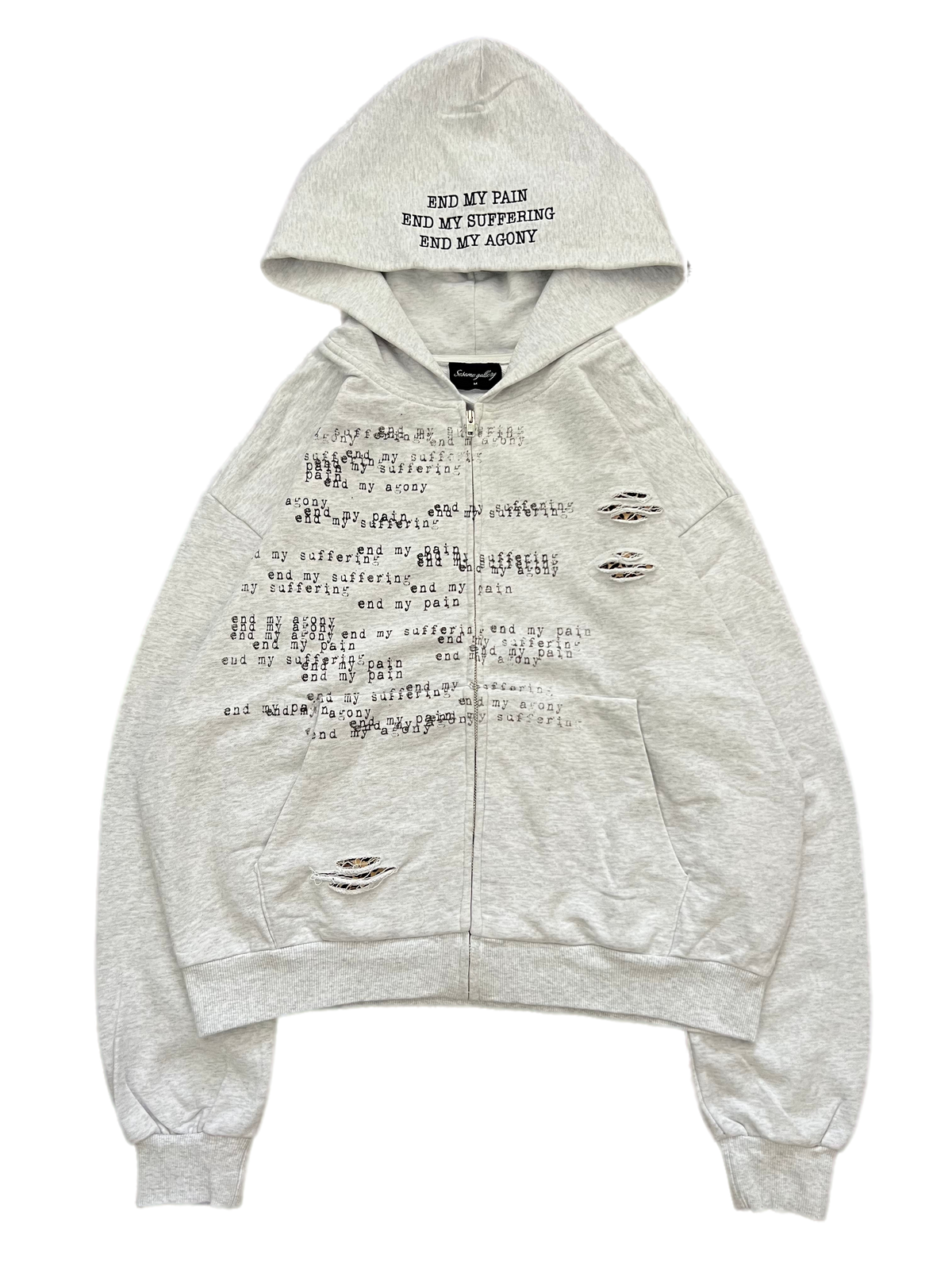 "the end" zip up grey