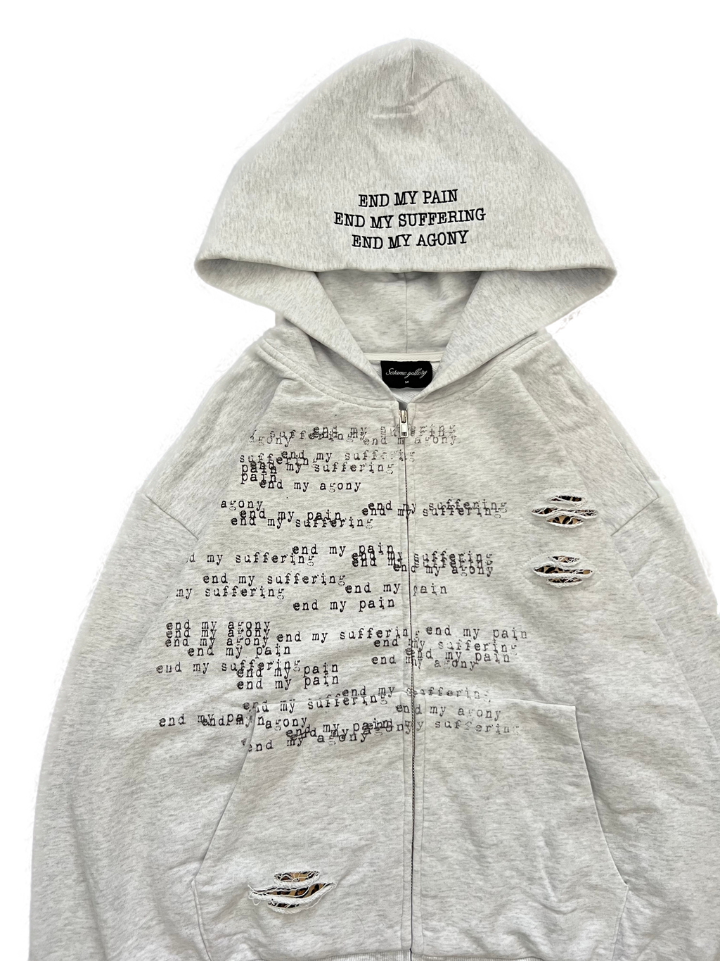 "the end" zip up grey