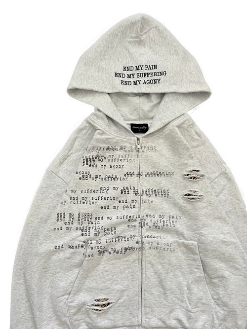 "the end" zip up grey